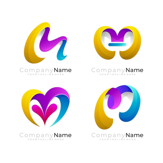 Symbol letter M logo design combination set M logo vector