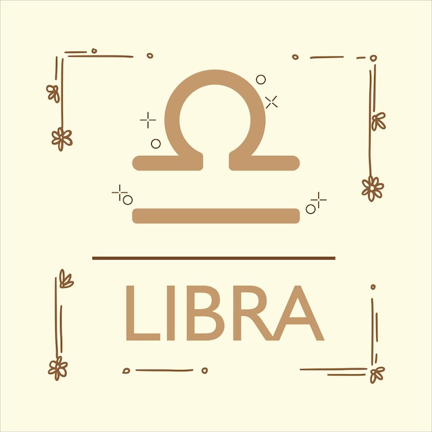 Symbol Libra Zodiac on Doodle Frame Rectangle Vector