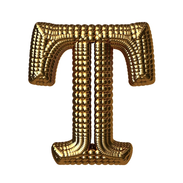 Symbol made of gold spheres letter t