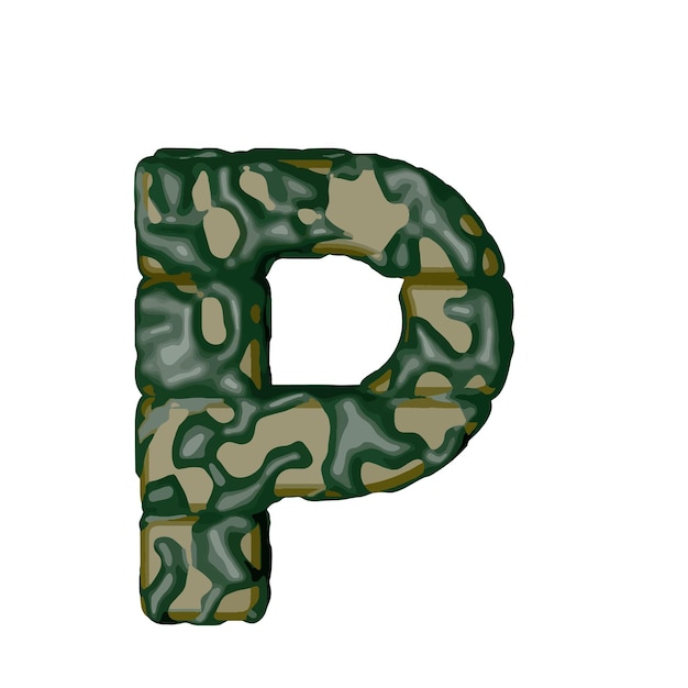 Symbol made of green camouflage letter p