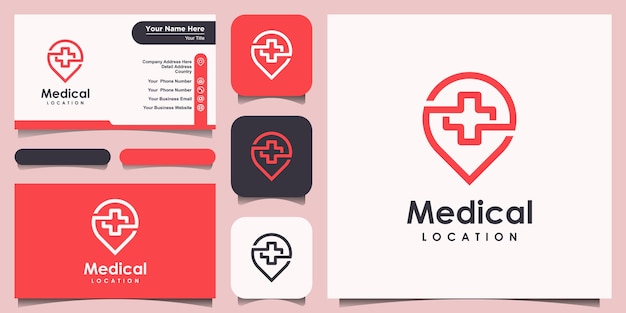 Symbol medical location with line art style, Logo and business card design