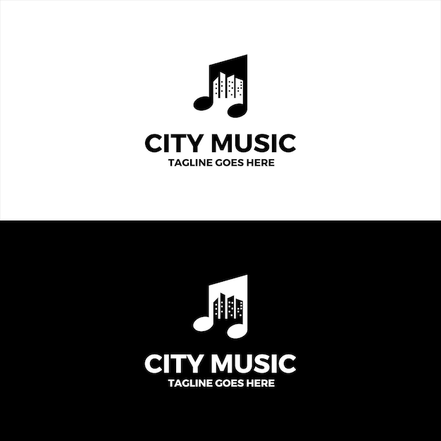 Symbol music with building in negative space logo design inspiration