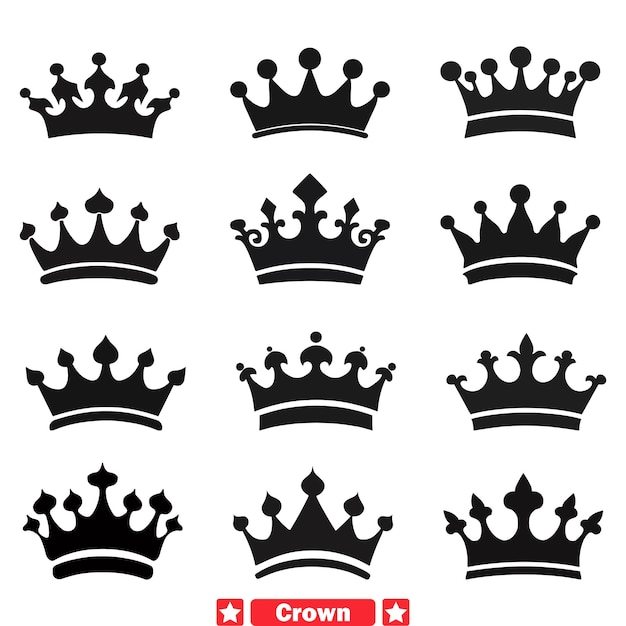 Vector symbol of sovereignty ornate crown silhouette set for power designs