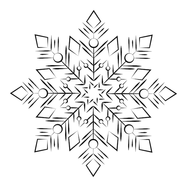 Symbol for a winter snowflake. Black snowflake on a white background pattern. Element for decorating