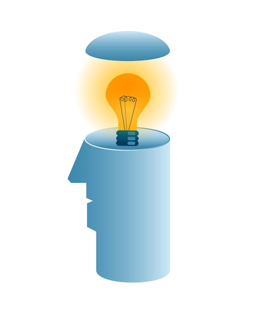 A symbolic head with a light bulb inside