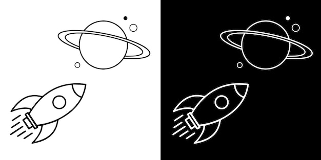 Symbols for paired t-shirts. Rocket and planet. Vector stock illustration.