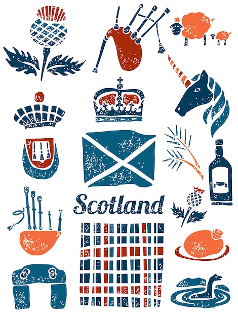 Symbols of Scotland set in lino style