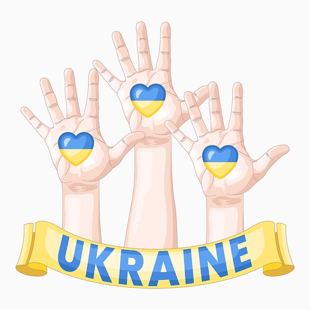 Symbols of support for Ukrainian war victims vector illustration Call for help and peace for Ukrain