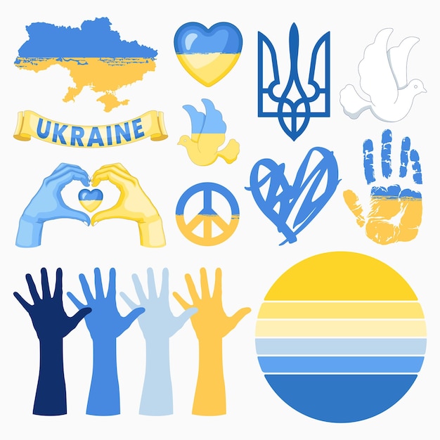 Symbols of support for ukrainian war victims vector illustration call for help and peace for ukrain