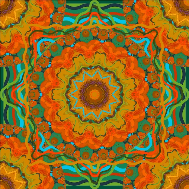 Symmetrical ornament in Indian style. Kaleidoscopic mandalas. Seamless pattern.