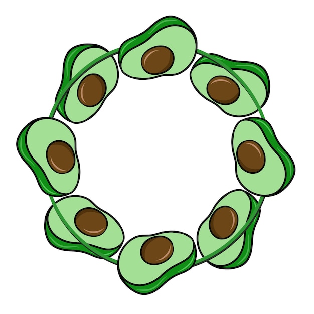 Symmetrical round decorative frame green halves of avocado fruits with a stone copy space vector