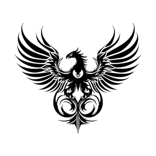 Symmetry of Wings Eagle silhouette isolated on white background tattoo or print design