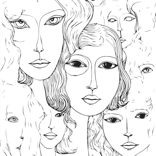 Symphony of Feminine Grace Exquisite HandDrawn Portraits Celebrating the Beauty of Women