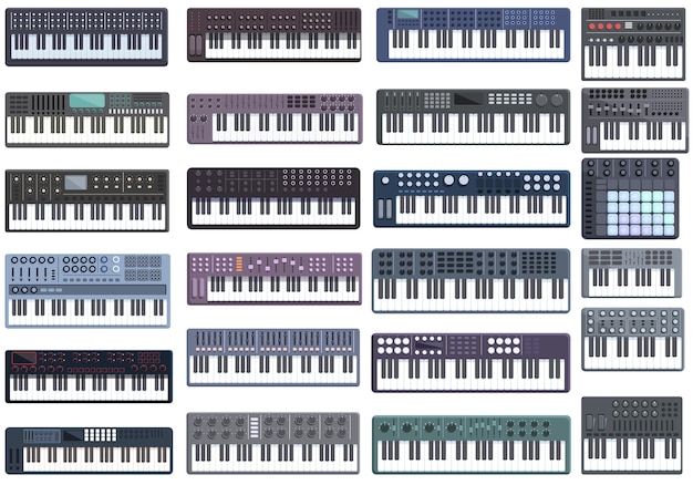 Synthesizer icons set cartoon vector. Acoustic audio. Piano instrument