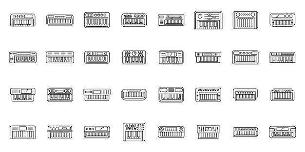 Synthesizer icons set outline vector Acoustic audio