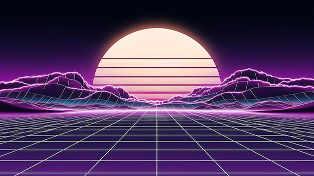 Vector synthwave cityscape with retro futuristic elements