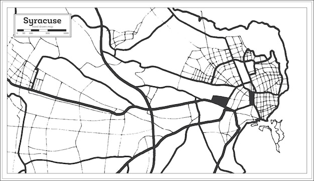 Syracuse Italy City Map in Black and White Color in Retro Style Outline Map