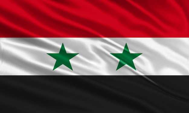 Syria flag design. Waving Syrian flag made of satin or silk fabric. Vector Illustration.