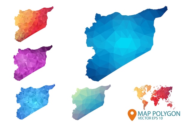 Syria map set of geometric rumpled triangular low poly style gradient graphic background