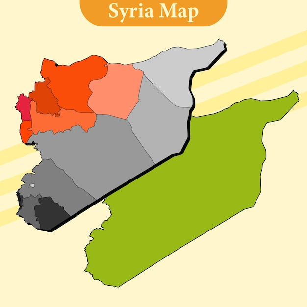 Syria map vector with regions and cities lines and full every region