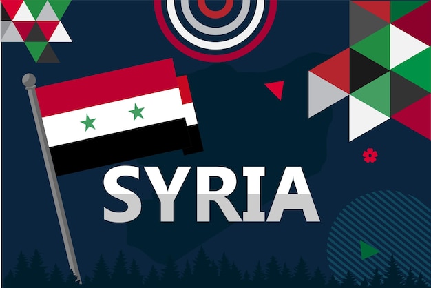 Syria national day banner with map Syrian flag Arab Vector Illustration