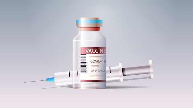 syringe and bottle vial of covid-19 vaccine injection vaccination immunization anti coronavirus disease healthcare medical concept horizontal  illustration