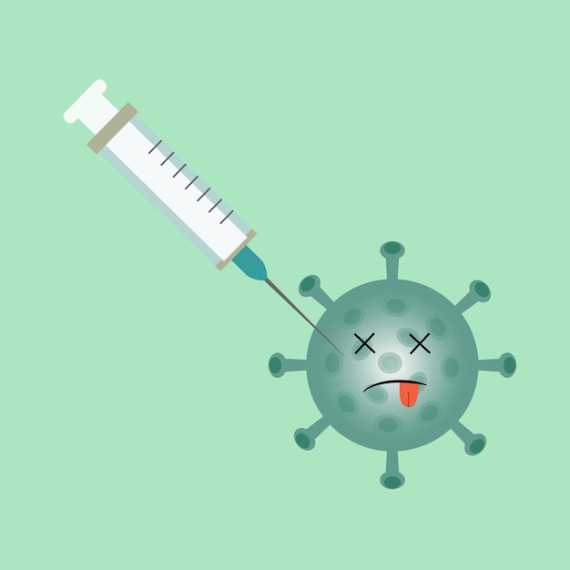 A syringe and a dead coronovirus