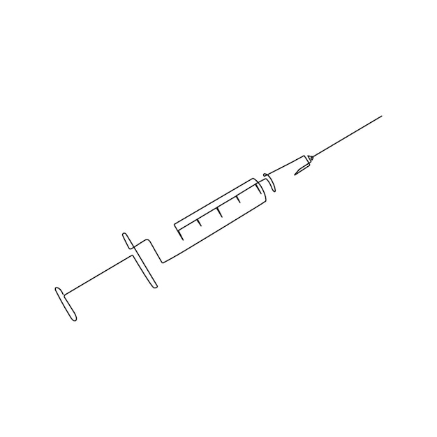 Syringe with needle One line art Medical equipment injecting Hand drawn vector illustration