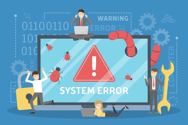 System error. People run in panic from computer