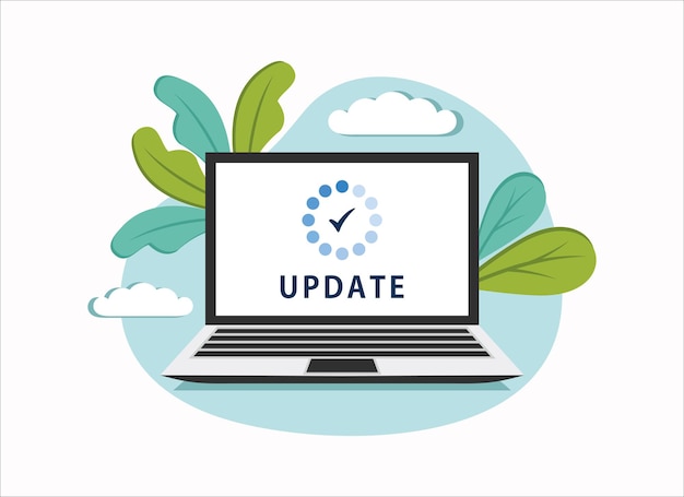 System software update and upgrade concept Loading process in laptop screen Vector illustration