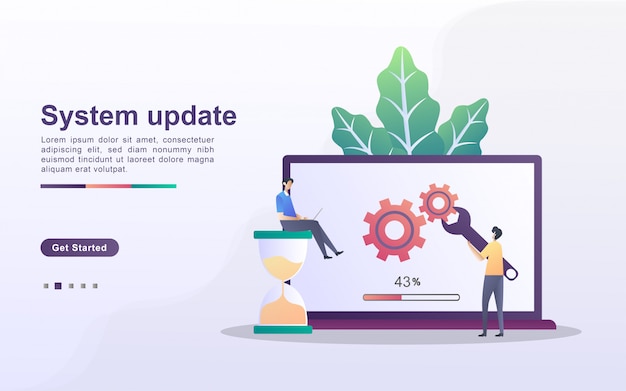 Vector system update concept. the process of upgrading to system update, replacing newer versions and installing programs. 