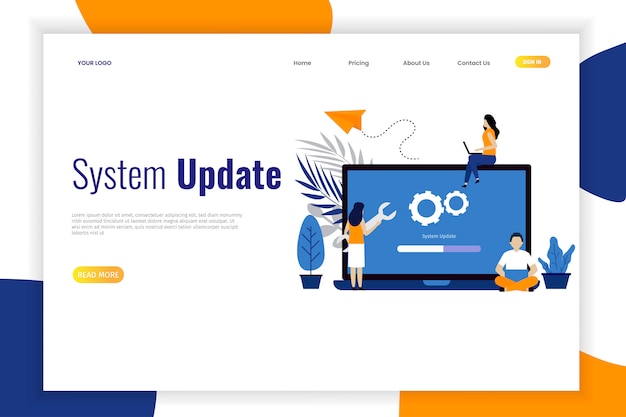 Vector system update flat design with people