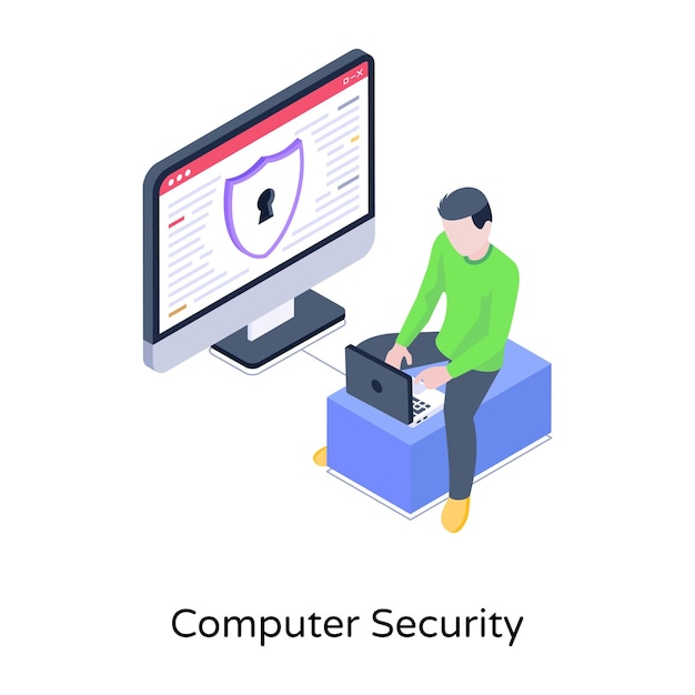 System with shield an isometric icon of computer security