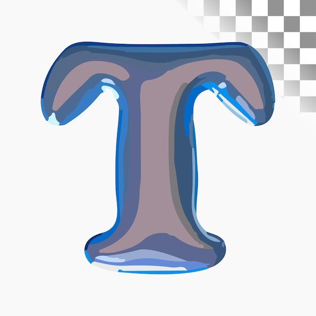 T Letter Design Stylish Font Blue 3D rendered plastic smooth balloon Alphabet