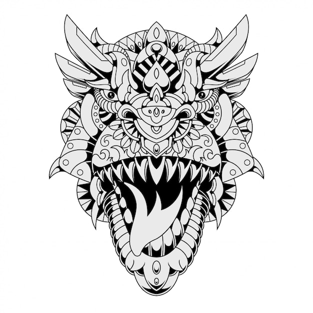 T-rex Mandala Zentangle Illustration in Lineal Style