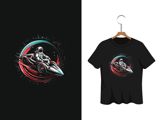 T shirt design astronaut with car illustration