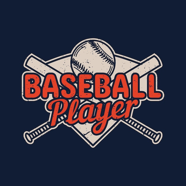 T shirt design baseball player with baseball and baseball bat vintage illustration