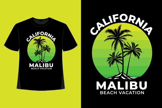 T-shirt design of california malibu beach vacation style retro vintage illustration