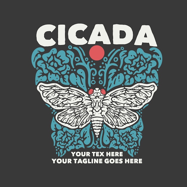 T shirt design cicada with cicada and gray background vintage illustration