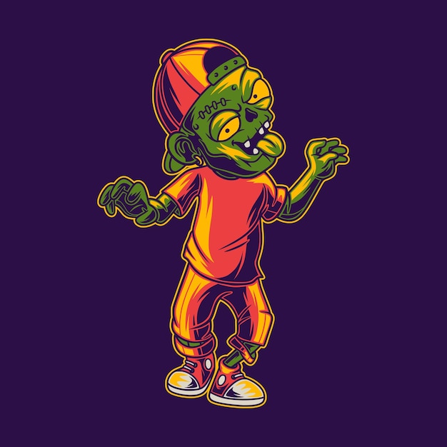 T shirt design fun zombie walking illustration