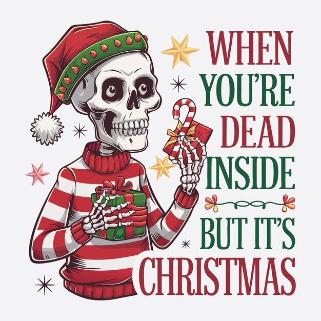 Vector t shirt design funny christmas skeleton design