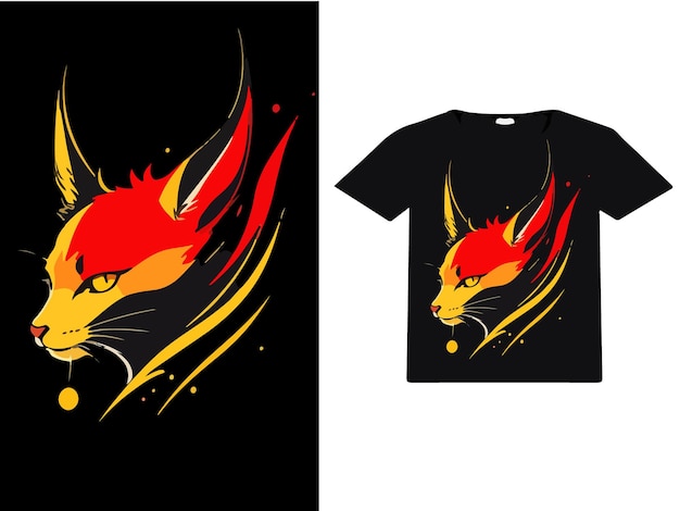 T shirt design red yellow colorful logo minimalistof vector art of an Cat head generative ai