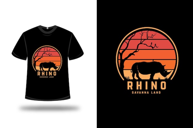 T-shirt design. rhino savanna land in orange and yellow