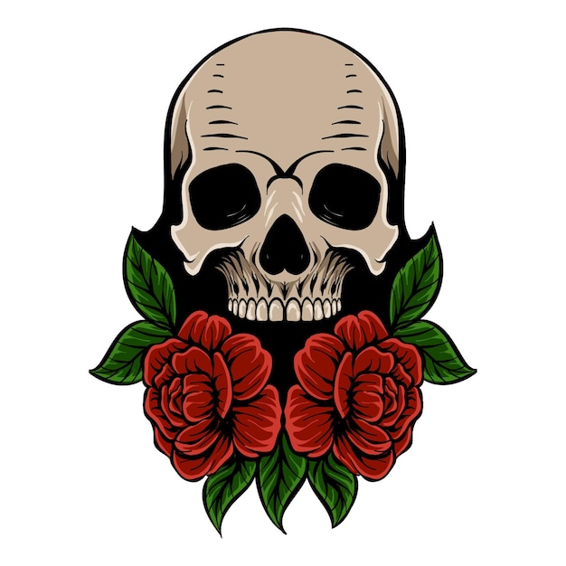 t shirt design skull with rose vector illustration