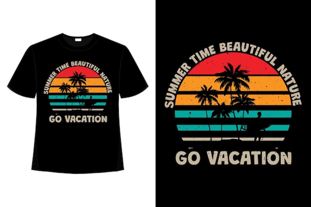 T-shirt design of summer time nature vacation in retro style