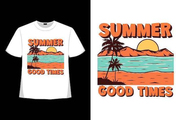 T-shirt design of summer times beach tropical hand drawn in retro style