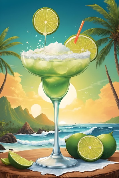 T shirt design with a margarita cocktail illustration