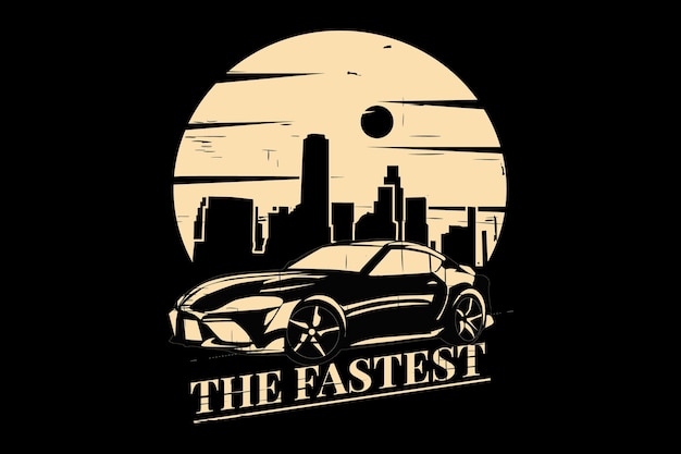 T-shirt design with silhouette car race city style in retro vintage