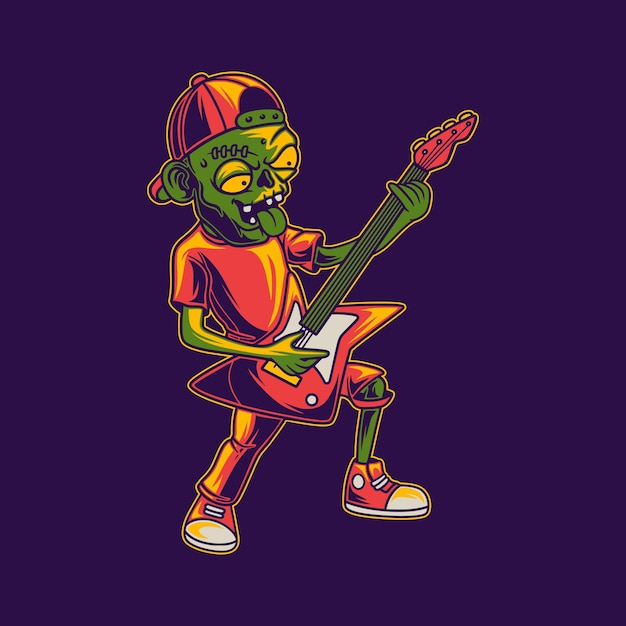 T shirt design zombie side view of zombies playing guitar illustration