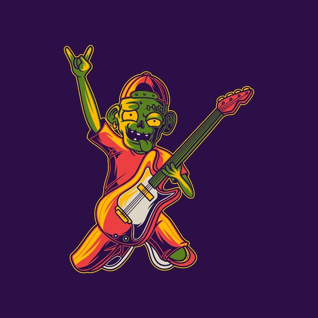 T shirt design zombie with hands above ily guitar illustration